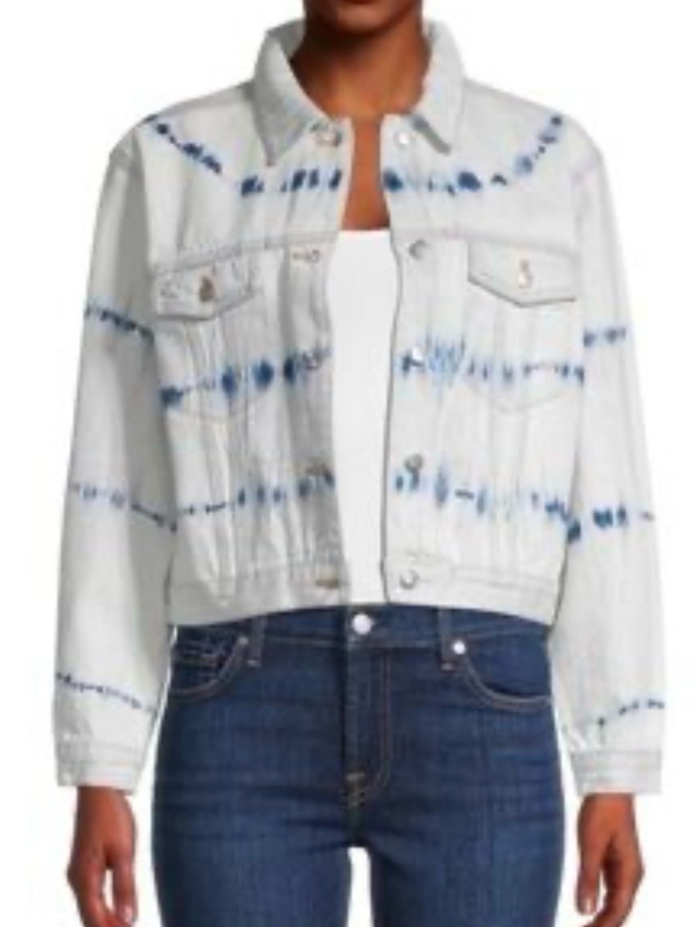 525 America White Denim Jacket with Blue Tie-Dye Accents